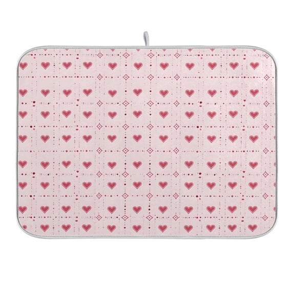 Hearts on Block Dish Drying Mat 16x18 Absorbent Microfiber Draining Rack Pad for Kitchen Counter Sink