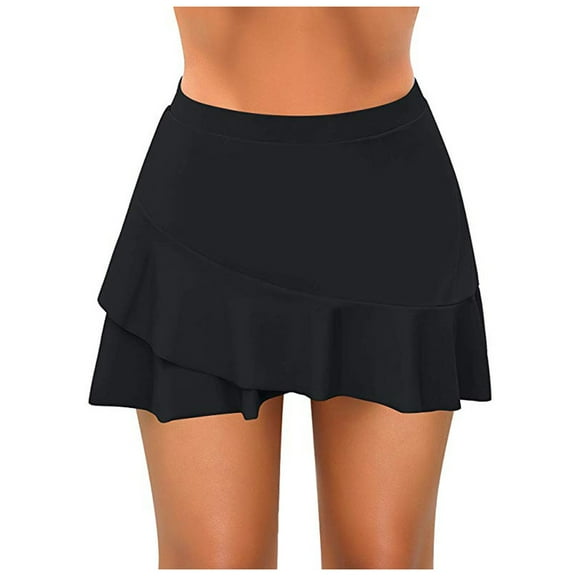 NIEWTR Women High Waisted Swim Skirt Long Skirted Swimsuit Bottom Bathing Suit Skirt with Panty(Black,XL)