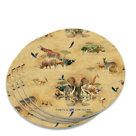 

African Waterhole Animals Elephant Zebra Rhino Pattern Novelty Coaster Set