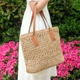 thumbnail image 2 of Straw Bag for Women Woven Beach Structured Tote Handmade Crochet Carteras De Mujer Summer Shoulder Bohemian Hobo Pom Travel, 2 of 8