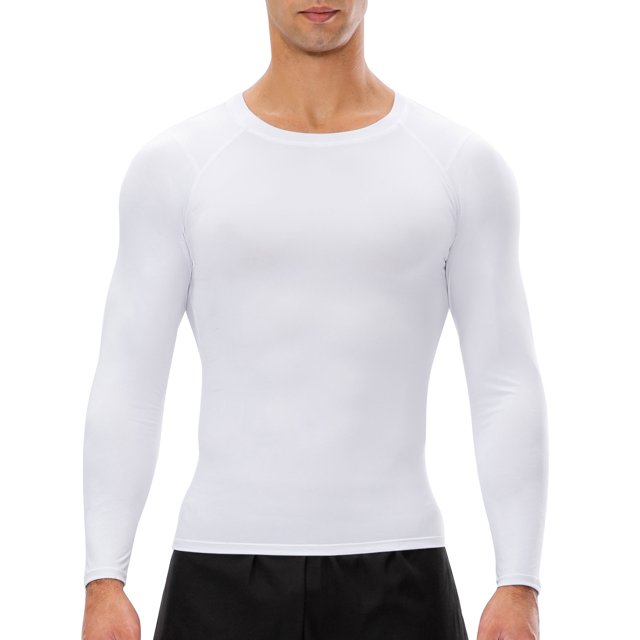 TFixol Camisa deportiva para hombre Manga larga Cuello redondo Elástico Slim Fitness