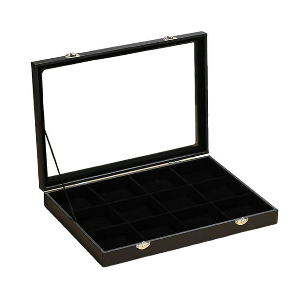 Bandeja de terciopelo para joyería, anillo, pendiente, a prueba de polvo, cajón para el hogar, organizador de collares con tapa, soporte Almacenamiento y organización del hogar 12 cuadrículas Injueey HA076010-02