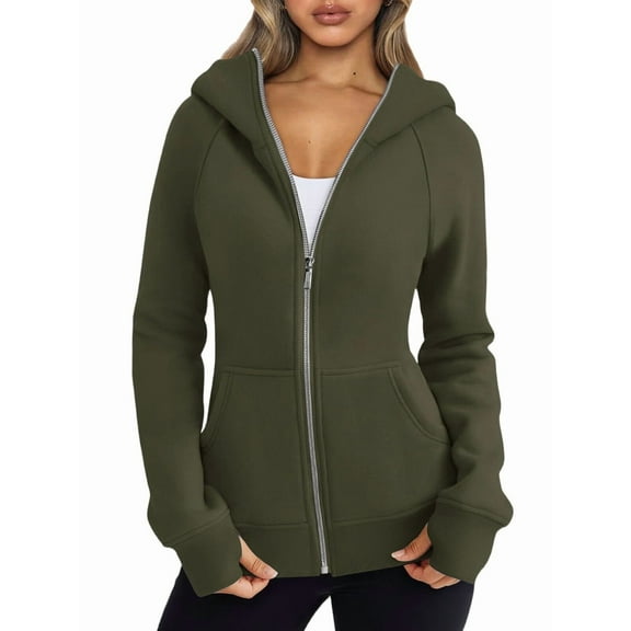 Womens Zip Up Hoodies Fleece Jackets Oversized Sweatshirts Fall Fashion Outfits Sweaters Winter Clothes  Green S