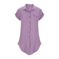 thumbnail image 7 of Y-Sunset Girls Button Down Shirt Dress, Short Sleeve Casual Linen Tunic Dress, Kids Collared Summer Dress with Pocket, Loose Fit Beach Cover Up for Girls(Purple/5-6 Years), 7 of 7