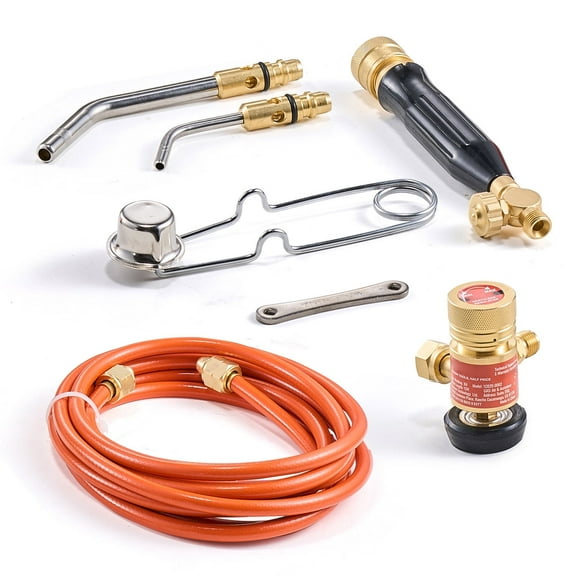 KFFKFF Acetylene Air Torch Set, Gas Soldering Equipment with 149'' Pipe, Duo Soldering Points, CGA200 Controller & Torch Grip, Gas Soldering Tool for Domestic DIY & Industrial Locations