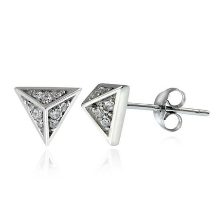 STERLING SILVER CZ PYRAMID STUD EARRINGS