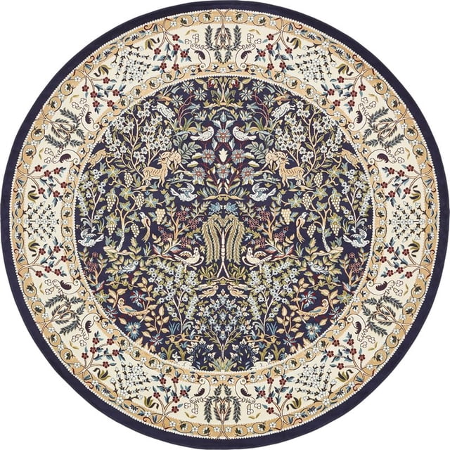Unique Loom Narenj Textured Hunting Design Rug 10' x 10' Round Navy Blue/Tan