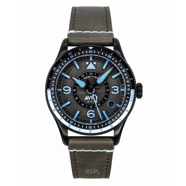 AVI-8 Reloj Automático para Hombre Flyboy Airmaster GMT con Correa de Piel y Esfera Gris (AV-4128-05)