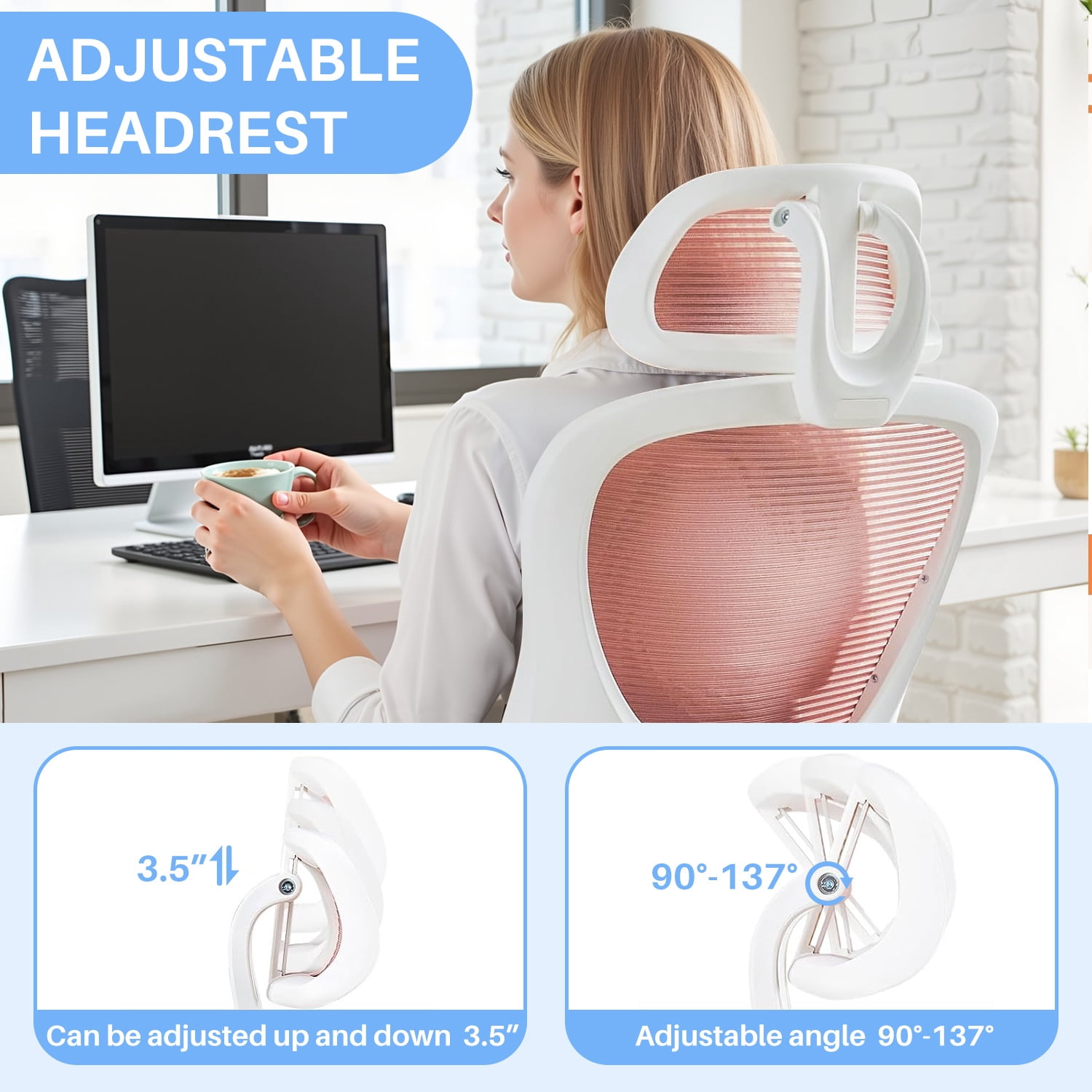 SIMENMAX Office Chair, Ergonomic Computer Chairs with Flip-up Arms,Pink