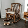 thumbnail image 2 of Swayze Bohemian Farmhouse Woven Rattan/Wood Rocking Chair, White Cushion with Brown Frame, 2 of 8