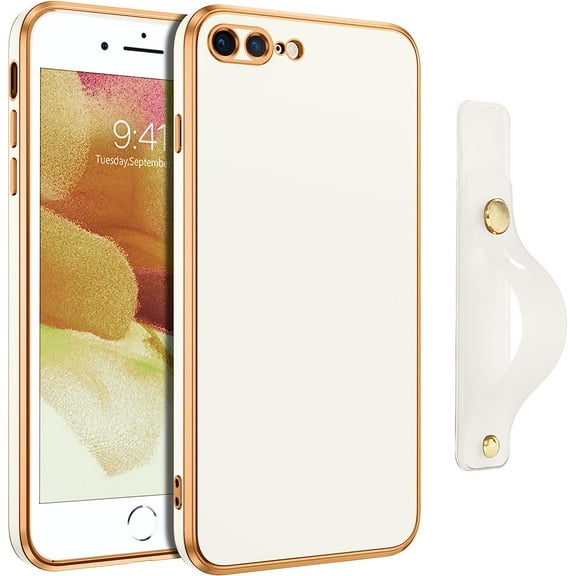 iPhone 8 Plus Case, Phone Case iPhone 7 Plus, Slim Thin Shockproof Protection Kickstand Drop Protective Bumper Girls Women Boy Men iPhone 8 Plus/iPhone 7 Plus 5.5" Cover, White/Gold Design