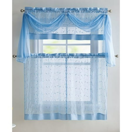 Linden Leaf - Charlton Home Broussard Linen Leaf Embroidered Sheer Kitchen Curtain