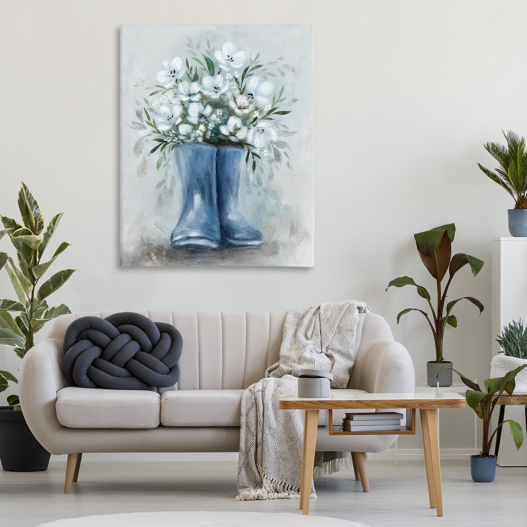Stupell Industries Botanical Bouquet in Blue Boots Canvas Wall Art, design by Kristen Brockmon