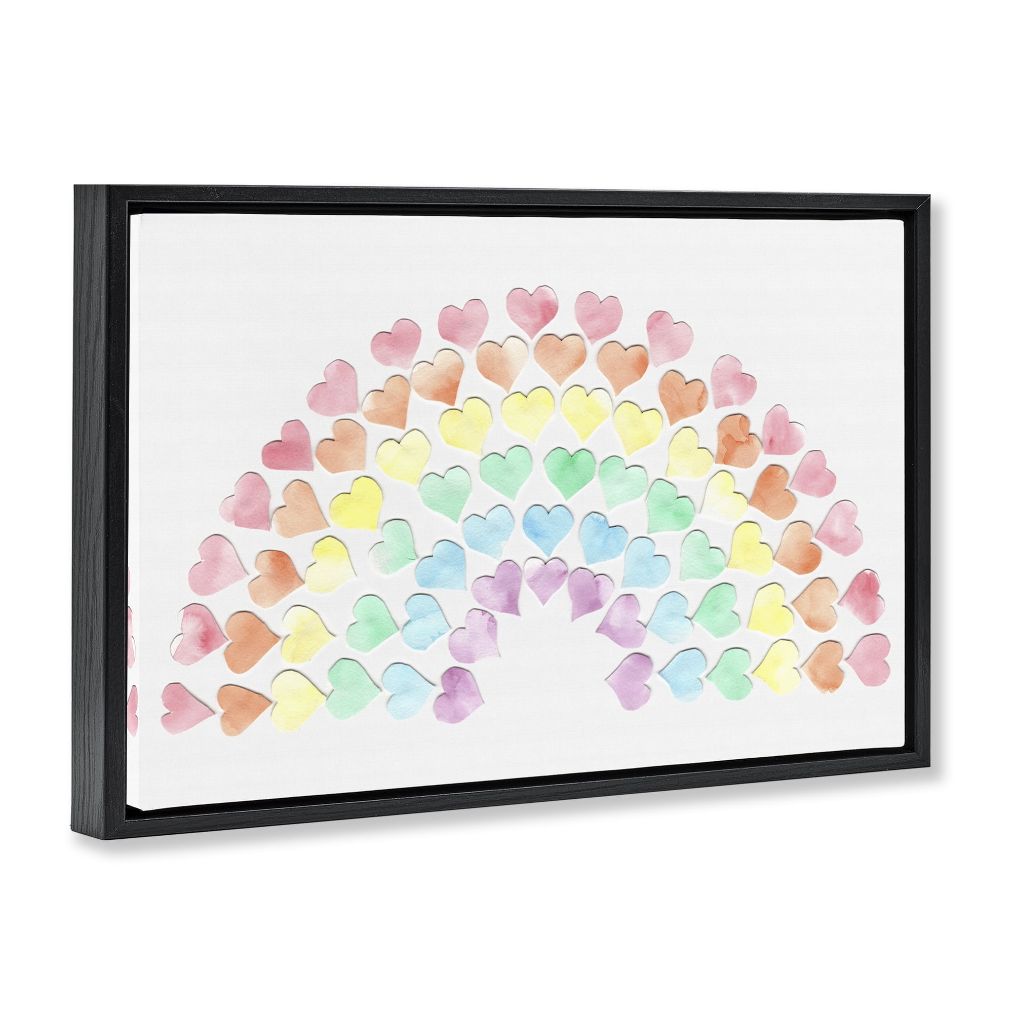 Stupell Industries Rainbow of Hearts Landscape Painting Black Floater Framed Art Print Wall Art, 31 x 21