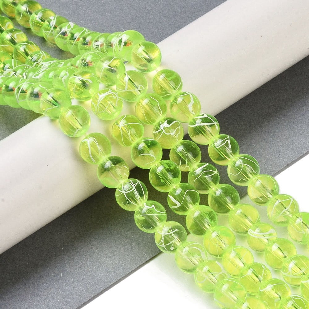 Drawbench Transparent Glass Beads Strands Spray Painted Round Green Yellow 8mm Hole: 1.3~1.6mm 31.4 inch Green