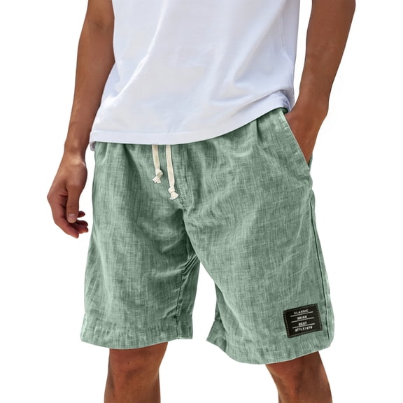 LTTVQM Linen Shorts for Men Breathable Summer Casual Pants Loose Fit Vacation Going Out Short Light Green L