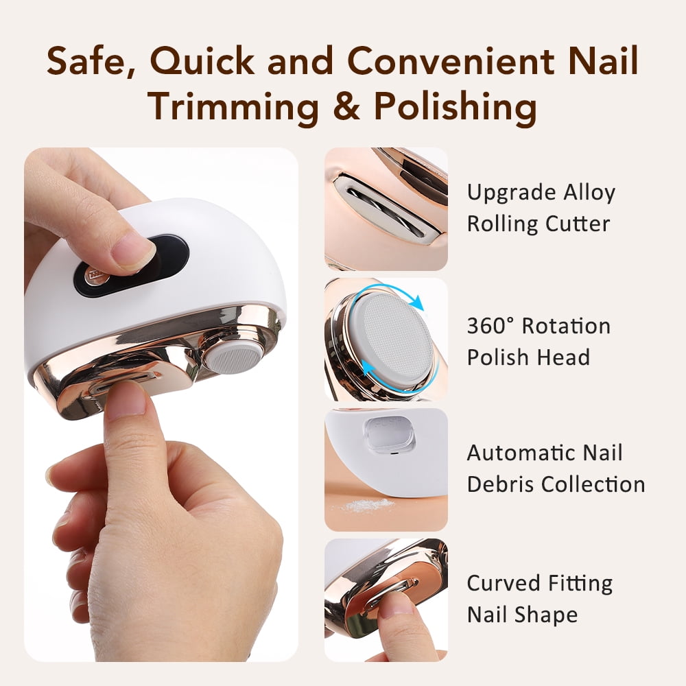 Electric Automatic Nail Clippers Trimmer, Light & 3 Speeds, File 2 in 1 Design, Nail Scraps Storage, USB Rechargeable Safety, Smart Fingernail Clipper for Adult, Seniors, Elderly