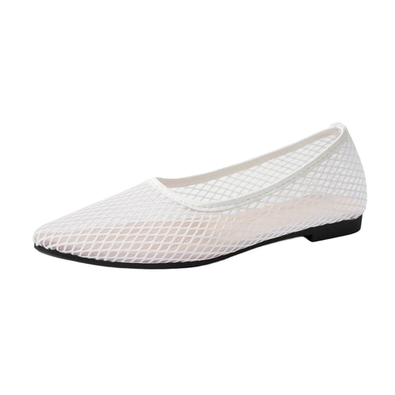 Womens Mesh Pointed Toe Flats - Breathable Lightweight Slip-on White Ballet Flat Shoes,Size 5.5