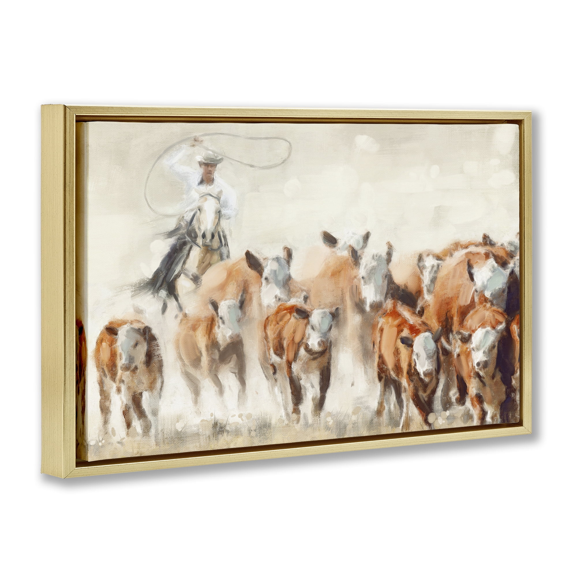 Stupell Industries Equestrian Round Up Animals & Insects Painting Gold Floater Framed Canvas Art Print Wall Art, 31 x 21
