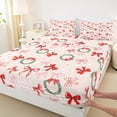thumbnail image 3 of Homewish Lovely Bow Knot Twin Sheet Sets,Christmas Flower Wreath Twin Fitted Sheet,Red Pink Green Flat Sheet For Girl Kids,Microfiber Bedroom Decor,3-Piece, 3 of 7