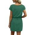 thumbnail image 4 of UoCefik Womens Athletic Dress Casual Summer Tie Waist V Neck Mini Short Sundress Business Tie Front Tshirt Dresses Work Beach Trendy Plus Size Dress with Pockets Green XXL, 4 of 5