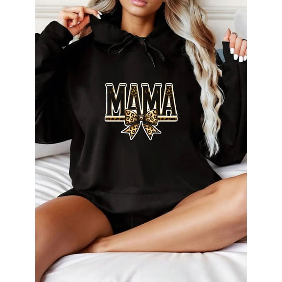 Women'S Fashion Hoodies - MAMA Graphic Print with Leopard Bow Design - Comfortable and Stylish Sweatshirt for Moms