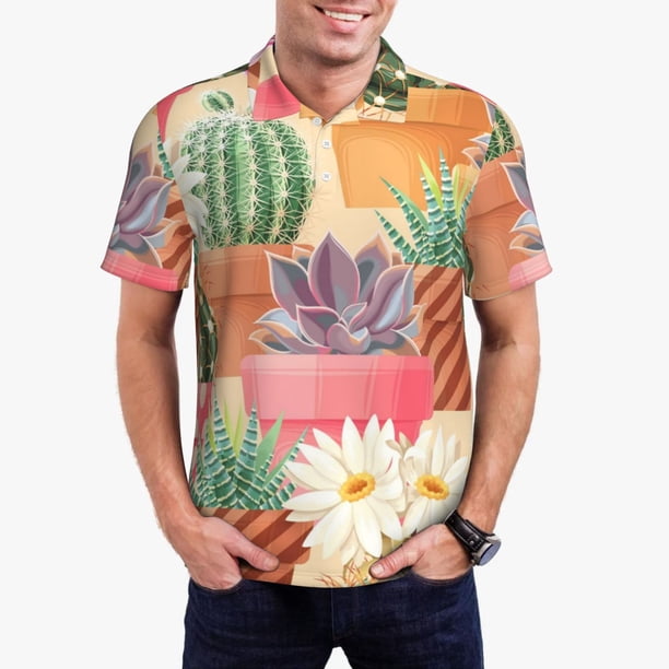 Fotbe Succulent And Cactus Camiseta Polo de Golf para Hombre con Estampado – Camisa Deportiva Transpirable con Cuello Abotonado-XX-Large