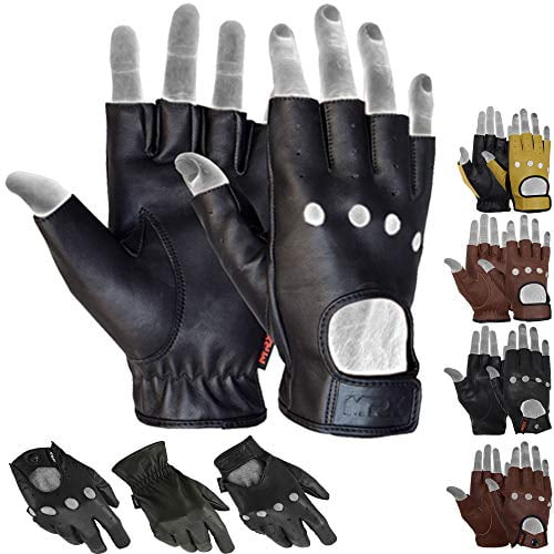 SayHia Leather Mens Basic Fingerless Gloves for Bike Driving