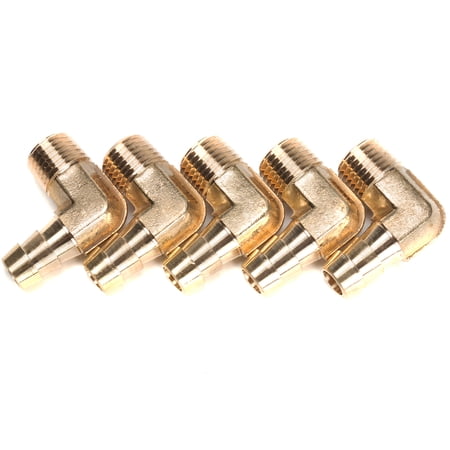 LTWFITTING 90 Degree Elbow Brass Barb Fitting 3/8 ID Hose x 1/4-Inch Male NPT Air Gas (Pack of 5)