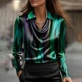 thumbnail image 1 of RKSTN Women's Elegant Satin Cowl Neck Blouses Oversized Dressy Drape Ruched Front Business Long Sleeve Silk Shirt Top Womens Casual Colorblock Print Plus Size Lapel Comfy Office Work Formal T Shirt, 1 of 9