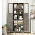 thumbnail image 3 of Homfa 67" Tall Gray Bathroom Storage Cabinet with Glass Doors, Farmhouse Freestanding Cupboard Storage Cabinet for Small Space, 3 of 7