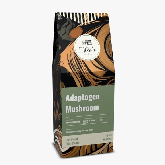 Mikos Java House Adaptogen Mushroom Coffee, 100% Arabica with Lion's Mane & Chaga, Medium Roast Ground, Wellness Blend, 12oz