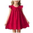 thumbnail image 3 of Ulanda Girls Sleeveless Bowknot Dress Scalloped Hem Casual Dresses 2026 Fashion Summer Twirl Dress for Toddler Kids (Wine, 18-24 Months), 3 of 7