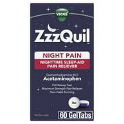 Vicks ZzzQuil Night Pain Sleep Aid Geltabs, Non-Habit Forming, Nighttime Pain Reliever, 60 Ct