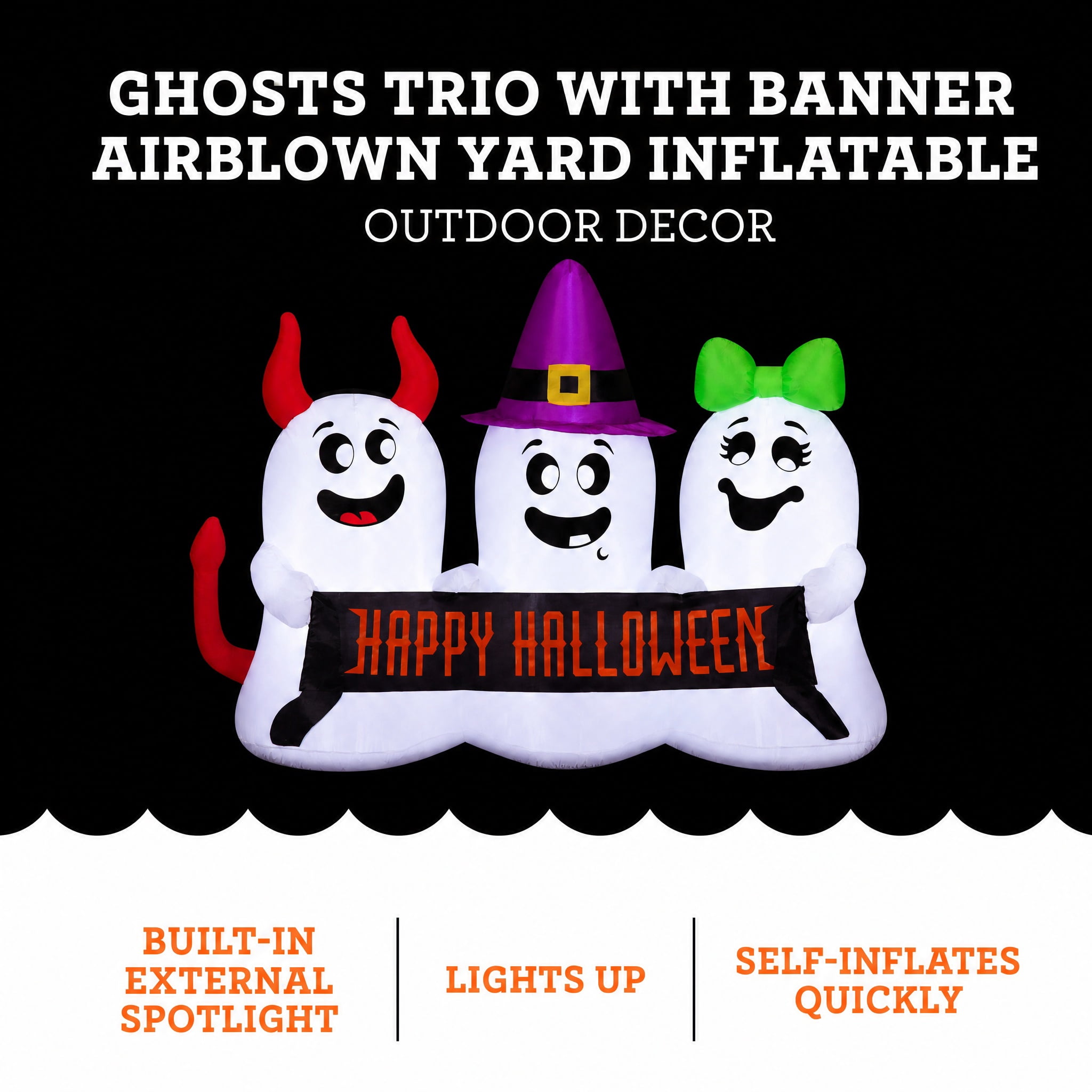 Ghosts Trio with Banner Airblown Yard Inflatable, Multicolor, 5', Halloween by Way To Celebrate