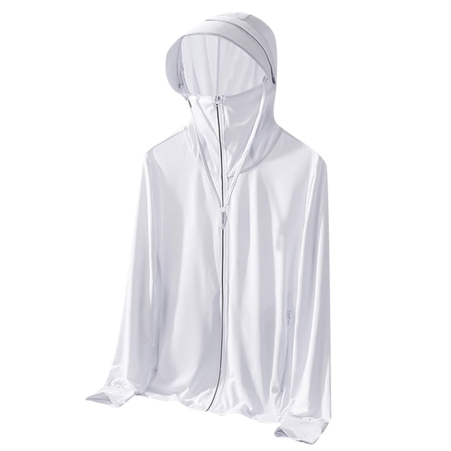 Sun-Protective Hooded Long Sleeve Zip-Up Jacket for Men, UPF 50+, Breathable Ice Thread Fabric, Elastic Stretch, Finger Hole Design, for Outdoor Summer Activities