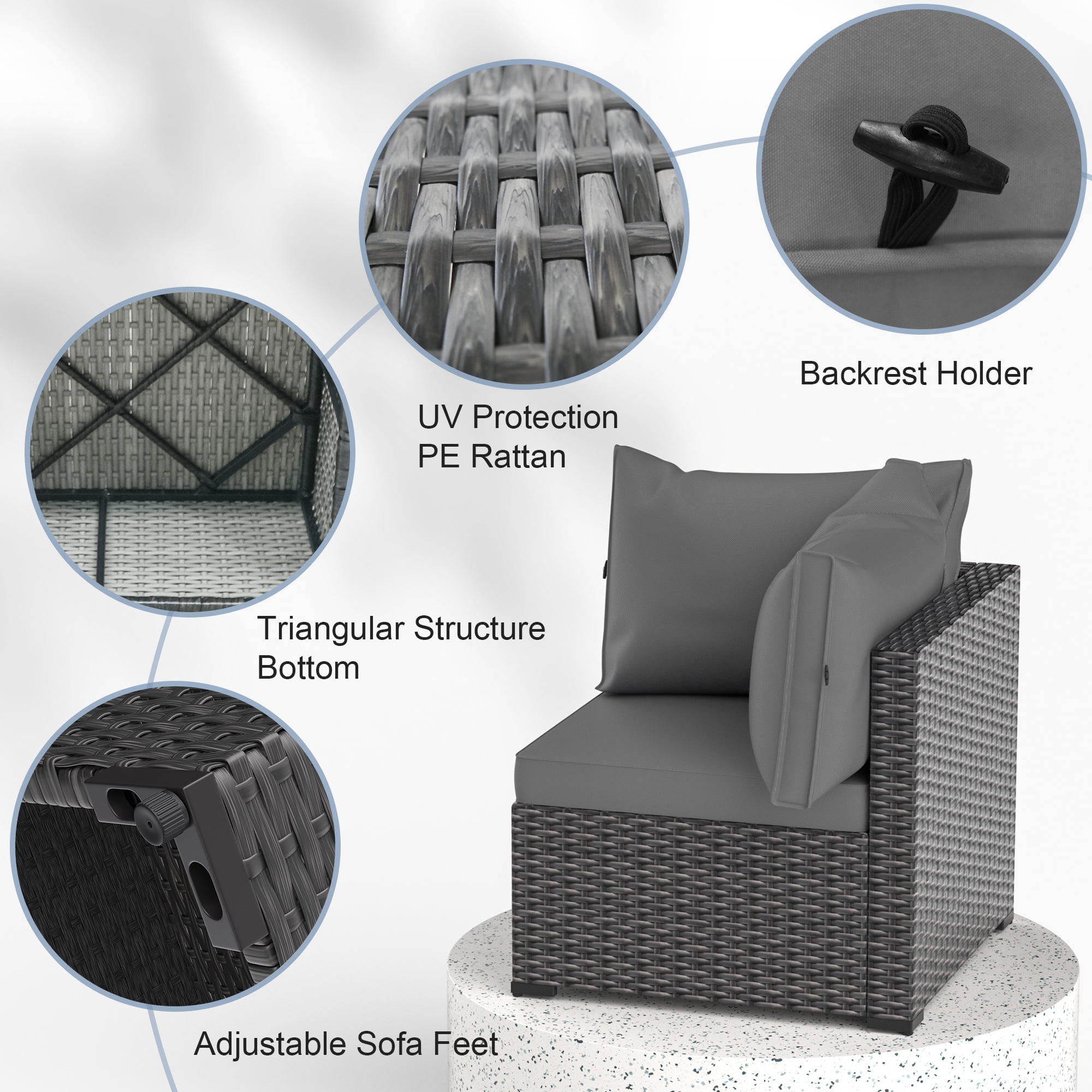 Phonjoroo Patio Furniture Set 14 Pieces Outdoor Patio Furniture Wicker Sectional Furniture Sofa Conversation Sets with Cushions All Weather Outside Patio Seating, Gray