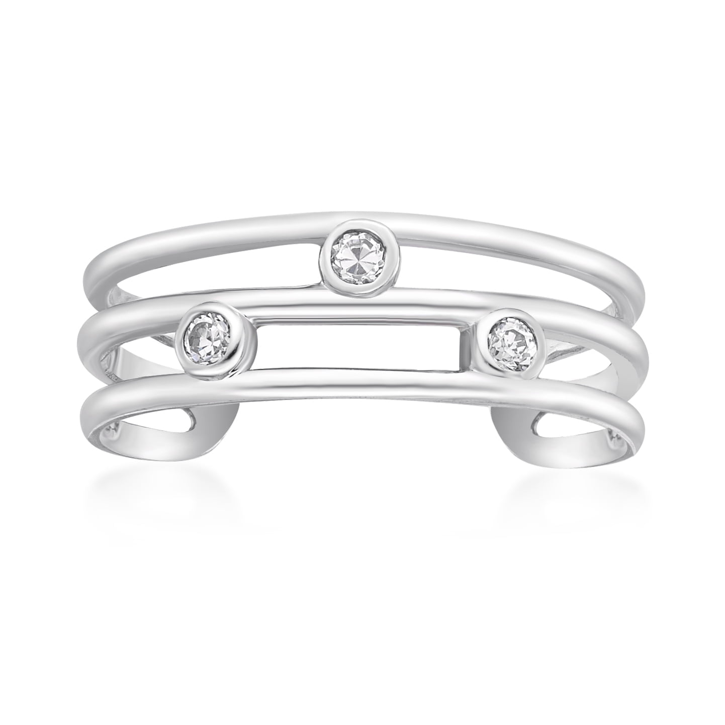 Lavari Jewelers 10K White Gold Cubic Zirconia Triple Band Adjustable Toe Ring for Women