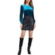 thumbnail image 2 of Blusa de terciopelo INSPIRAR CHIC para mujer, de cuello redondo, manga larga abullonada, top casual L, azul pavo real, 2 of 6
