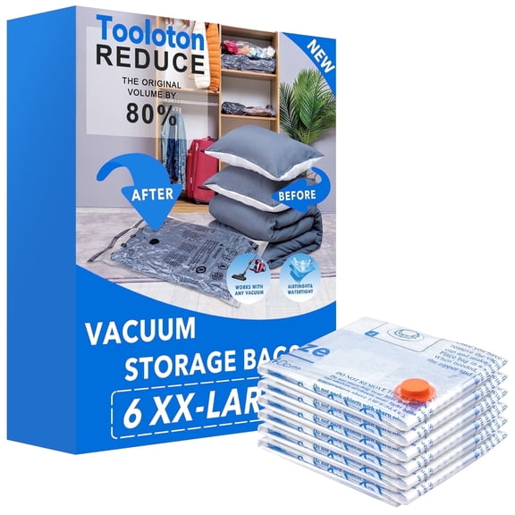 Tooloton XX-Large Vacuum Storage Bags, Space Saver Compression Bags for Blankets, Comforters, Clothes, 6 Pack
