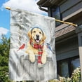 thumbnail image 3 of Playful Golden Retriever Welcomes Winter Snowy Day with Cardinal Bird House Flag 28x40in Double Sided Goldens Dog Lover Gifts Idea Outdoor Decor - 2017, 3 of 5