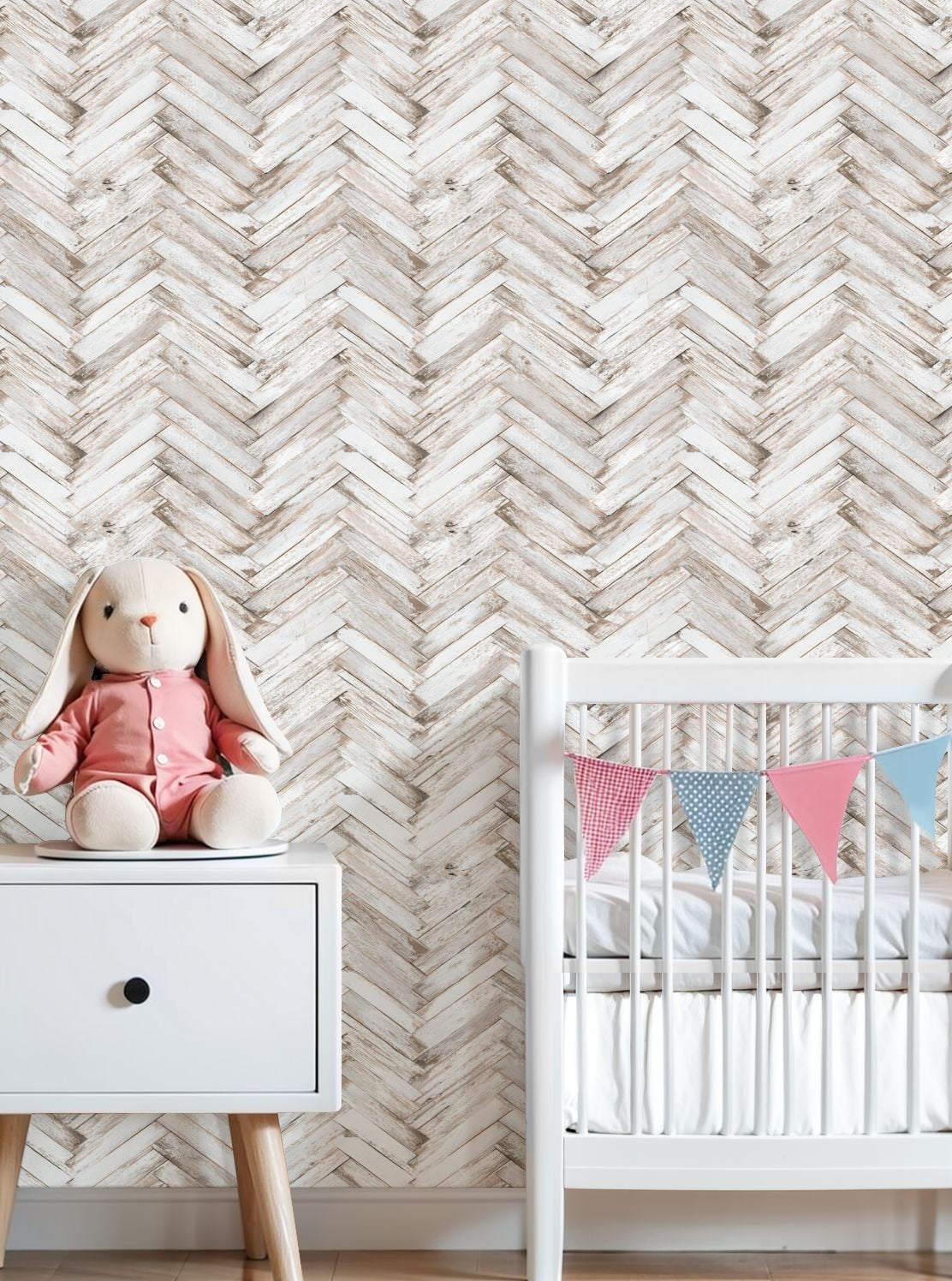 Vintage Peel and Stick Wallpaper Rustic Whitewashed Wood Herringbone Wall Mural 23.6in x 9.8ft Self Adhesive Removable Wall Paper Renter Friendly Wallpaper for Nursery Bedroom Cabinets