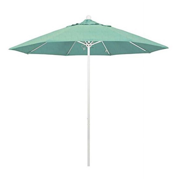 California Umbrella ALTO908170-48020 9 ft. Round Aluminum & Fiberglass Umbrella, Push Open & White Pole - Sunbrella Spectrum Mist