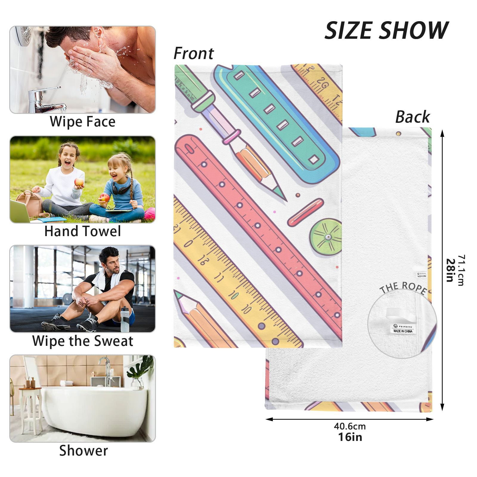 Rulers Hand Towels Cotton Bath Towels Large Face Towels Absorbent for Bathroom 2 Packs