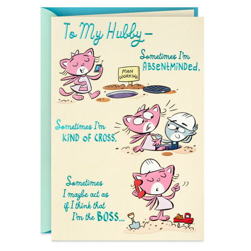 Cute Cat Couple Cartoon Birthday Card for Husband 
