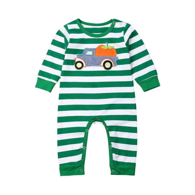 ITFABS Baby's Festival Printed Romper Long Sleeve Snap Button Crotch Jumpsuit