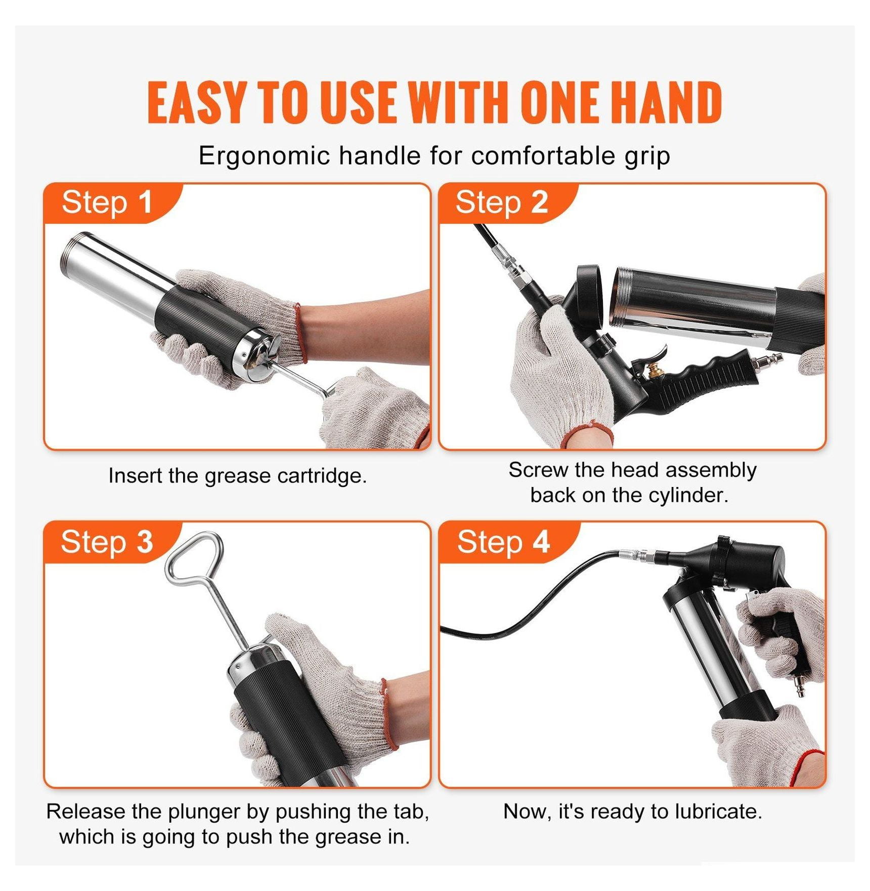 Air Operated Grease Gun 6000 PSI, Heavy Duty Pneumatic Grease Gun 14 OZ/400 CC, w/Flexible Hose & Couplers for Automotive, Farm, Construction Equipment