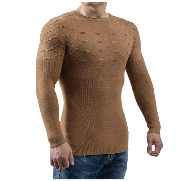 Fall Shirts for Men Casual Solid Round Neck Pullover Long Sleeve Sweater Slim Fit Bottoming Knit Top
