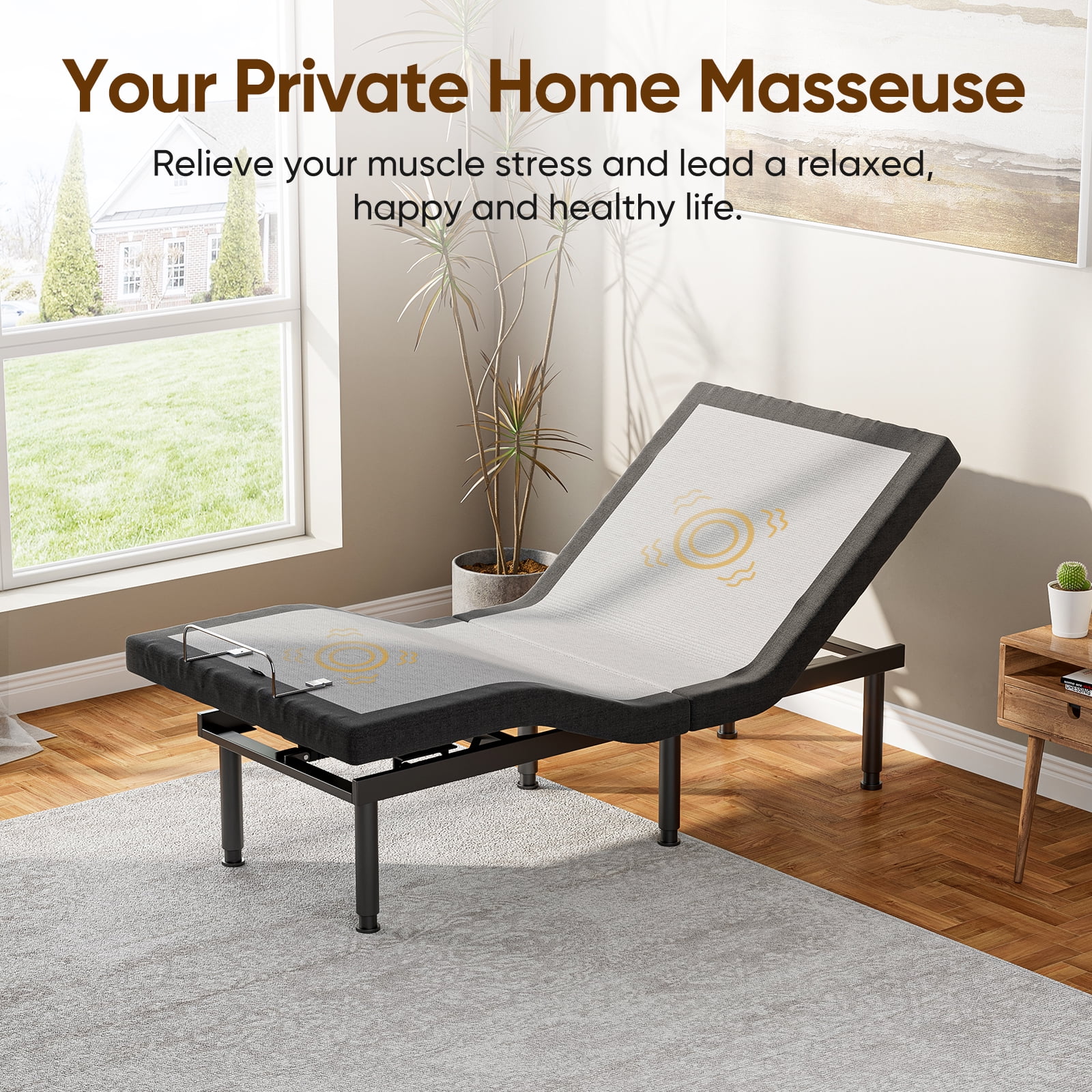Cottinch Adjustable Bed Base Frame Twin Size for Stress Management with Massage, Remote Control,Adjustable Legs