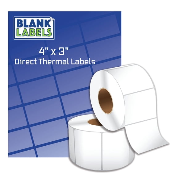 Blank Labels 4" x 3" Direct Thermal Roll of Shipping Labels Works with Zebra 2844 ZP-450 ZP-500 ZP-505, 500 Per Roll (4 Rolls).